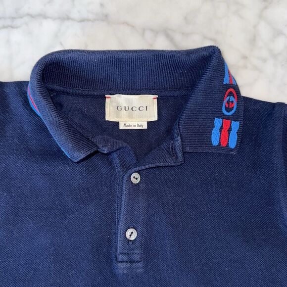 Gucci Blue Polo Shirt with Striped Logo Collar 24M - Picture 3 of 6
